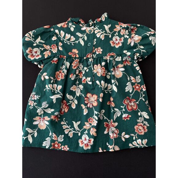 ~ Janie and Jack 3yr Hunter Green Blouse Lined Cotton Ruffle Pleats Short Sleeve - Picture 3 of 8